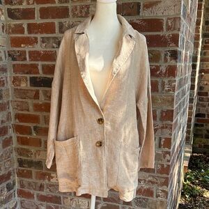 Rachel Zoe Tan Button-Up Linen Blazer with Pockets Medium